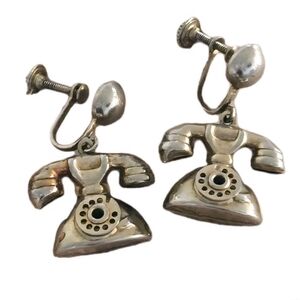 Vintage 1960s Rotary Phone Dangle Earrings, Novelty, Screw Back